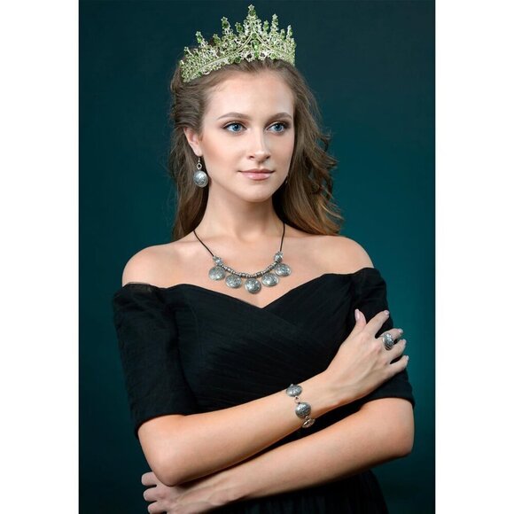 Green Crystal Tiara Crown for Women Girls Birthday Party Queen Princess main image 7